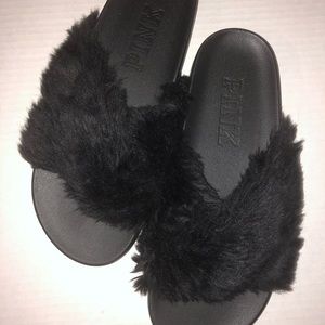 Victoria’s Secret PINK Black Fur Slides